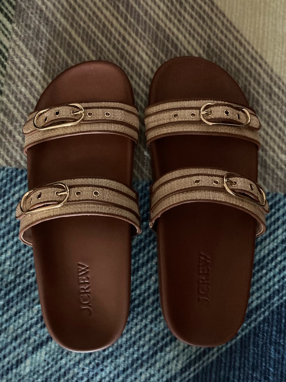 J. Crew Women's Kira Buckle Sandals in Faux Raffia - Size 10